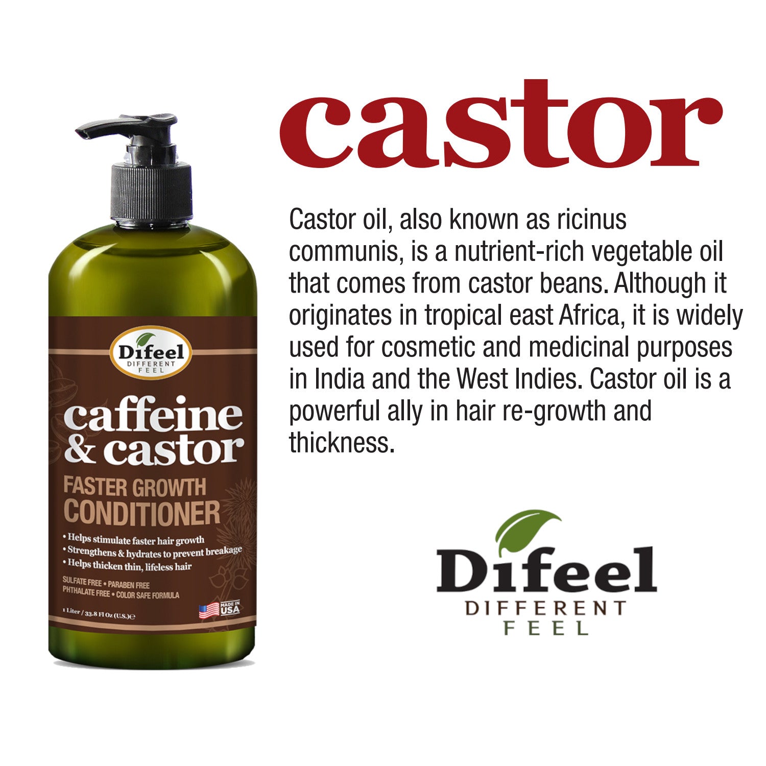 Difeel Caffeine & Castor Conditioner for Faster Hair Growth 33.8 oz. by difeel - find your natural beauty