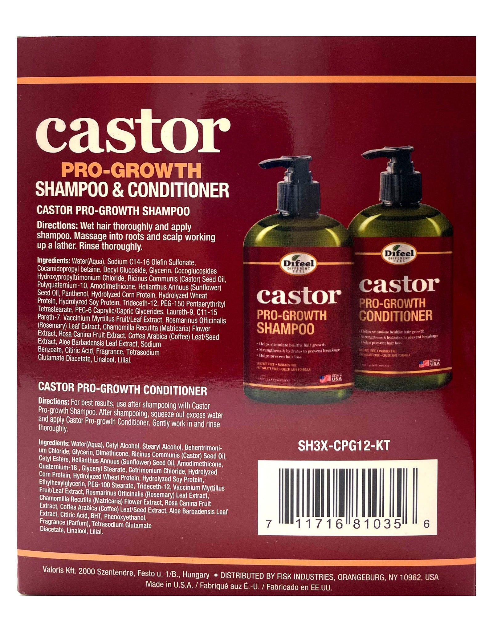 Difeel Castor Pro-Growth Shampoo 12 oz. & Conditioner 12 oz. (2-Piece Gift Set) by difeel - find your natural beauty