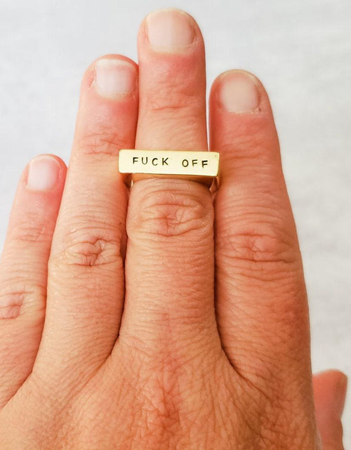Load image into Gallery viewer, FUUUUUCK Gold Plated Flat Top Ring by Salt and Sparkle

