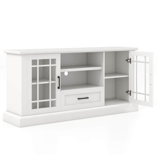 Load image into Gallery viewer, TV Stand for TVs up to 70  with Glass Doors Cubbies and Drawer-White
