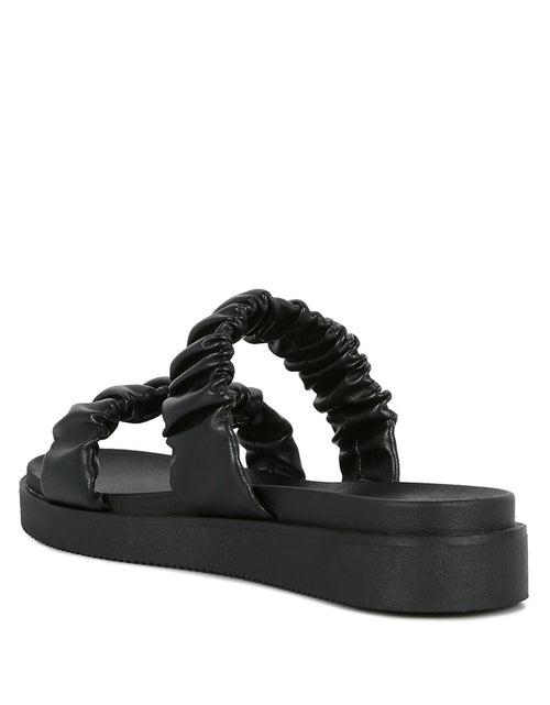 Load image into Gallery viewer, faux leather ruched strap platform sandals by London Rag
