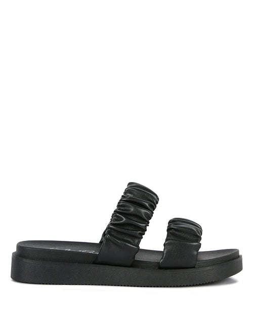 Load image into Gallery viewer, faux leather ruched strap platform sandals by London Rag
