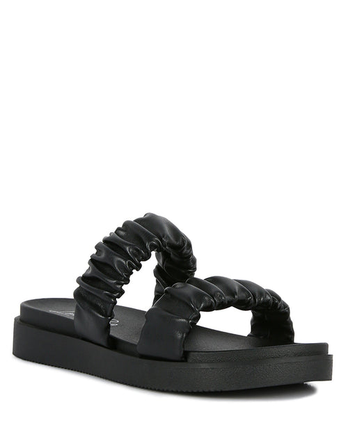 Load image into Gallery viewer, faux leather ruched strap platform sandals by London Rag
