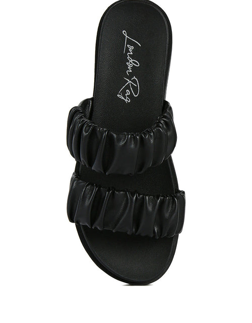 Load image into Gallery viewer, faux leather ruched strap platform sandals by London Rag
