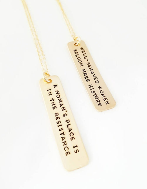 Load image into Gallery viewer, Feminist Vertical Bar Necklace by Salt and Sparkle
