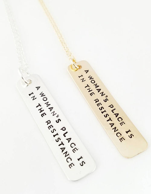 Load image into Gallery viewer, Feminist Vertical Bar Necklace by Salt and Sparkle
