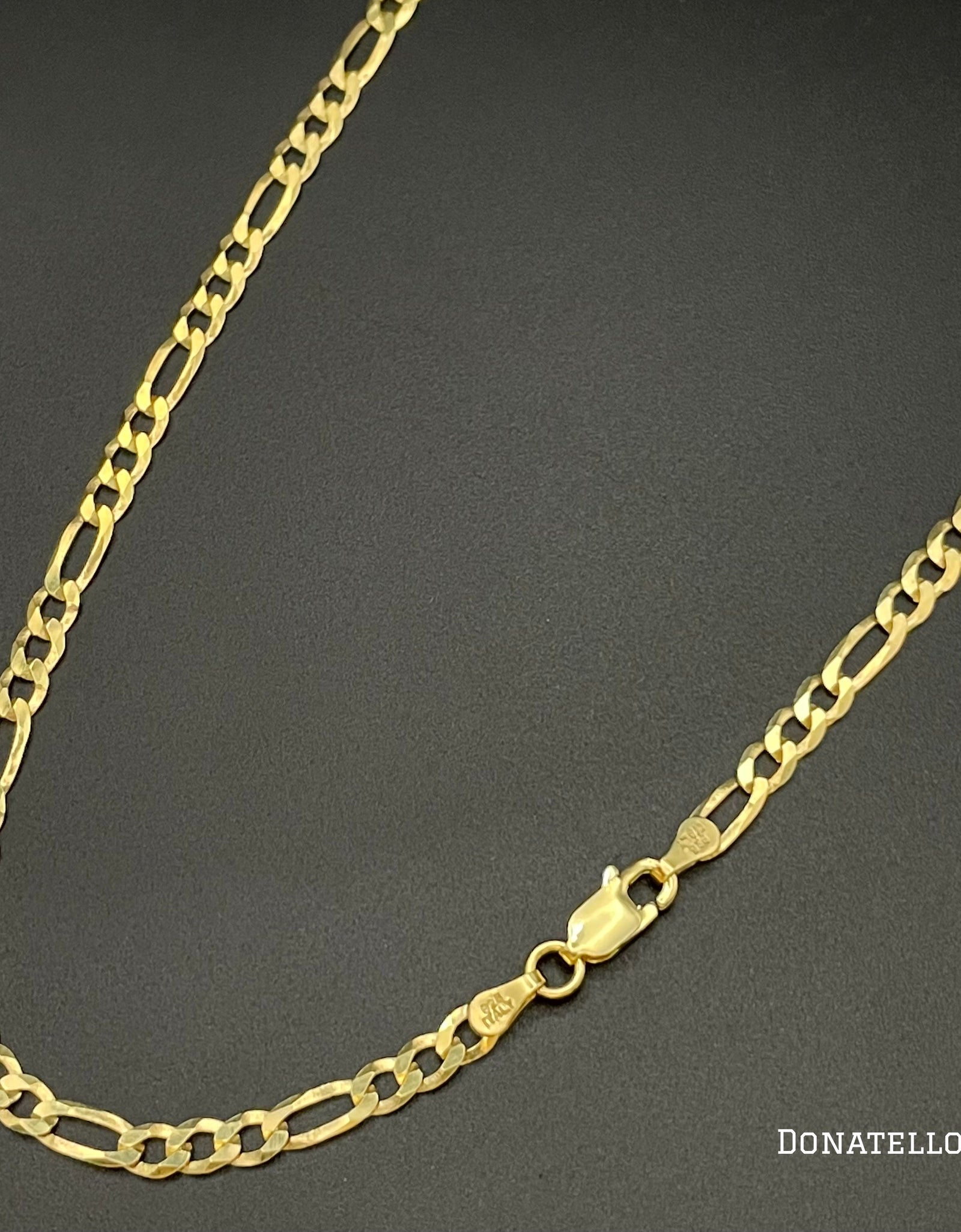 Sterling Silver 925 Figaro Link Chain 3.5MM, 16"-24", Figaro Chain Necklace, 14K Yellow Gold Plated Italian Made Sterling Silver 925 Unisex Chain by Donatello Gian
