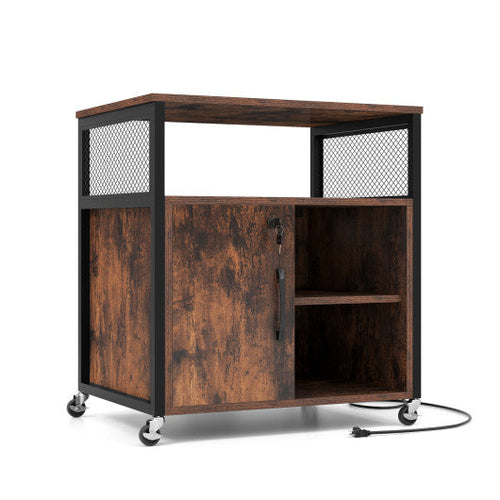 Load image into Gallery viewer, File Cabinet on Wheels with Charging Station and Cable Management Hole-Brown
