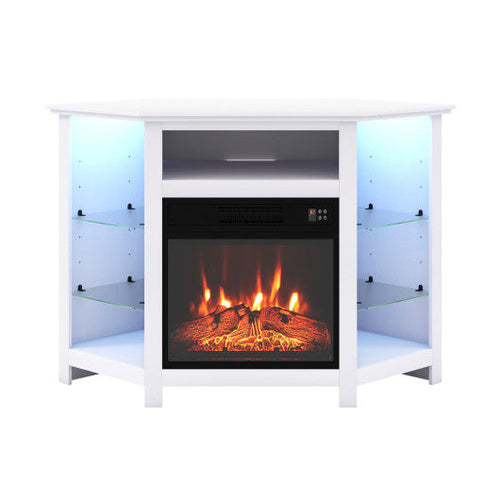 Load image into Gallery viewer, Fireplace Corner TV Stand with LED Lights and Smart APP Control for 50 Inches TV-White
