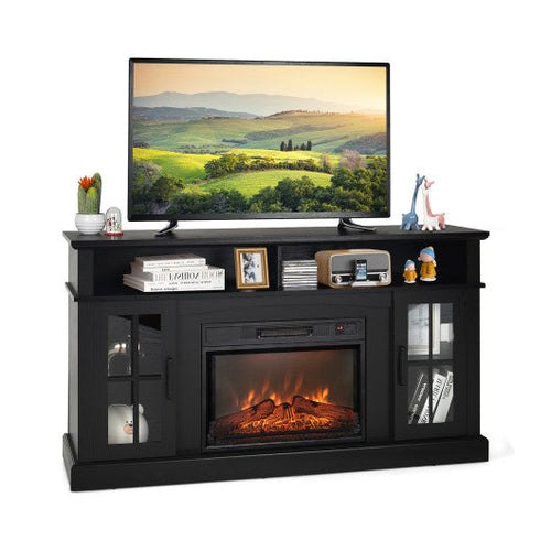 Load image into Gallery viewer, Fireplace TV Stand for TVs Up to 65 Inch with Side Cabinets and Remote Control-Black
