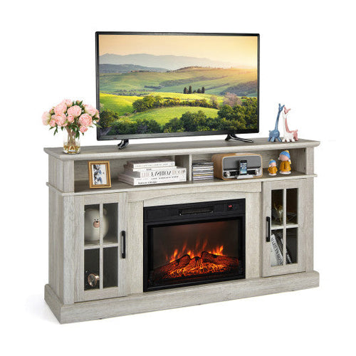 Load image into Gallery viewer, Fireplace TV Stand for TVs Up to 65 Inch with Side Cabinets and Remote Control-Gray
