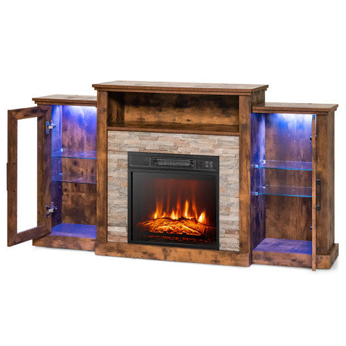 Load image into Gallery viewer, Fireplace TV Stand with 16-Color Led Lights for TVs up to 65 Inch-Brown
