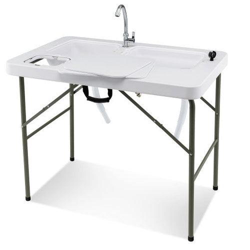 Load image into Gallery viewer, Fish Cleaning Table with 2 Sinks and 360° Rotatable Fauce-White
