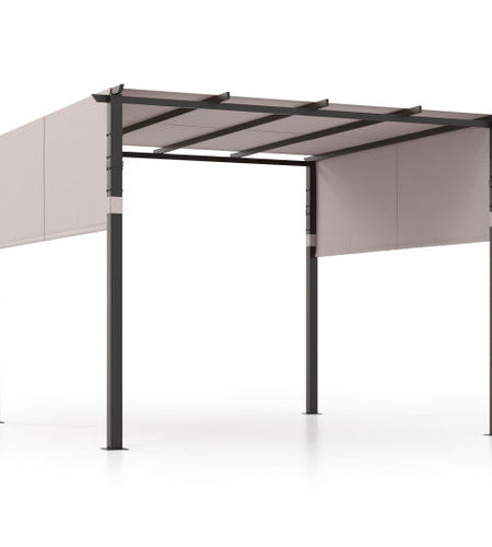 10 x 10 ft Flat Top Pergola with Retractable Canopy for Garden Pool Porch and Backyard-Gray