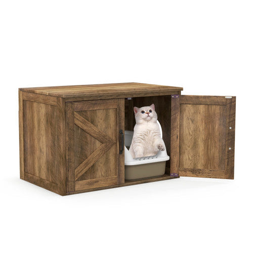 Load image into Gallery viewer, Flip Top Hidden Cat Washroom Furniture with Double Barn Doors  Removable Divider and Middle Entry
