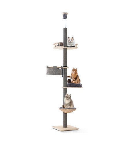 Floor to Ceiling Cat Tree with 93 Inch-107 Inch Adjustable Height-Gray