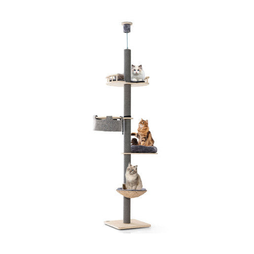 Load image into Gallery viewer, Floor to Ceiling Cat Tree with 93 Inch-107 Inch Adjustable Height-Gray
