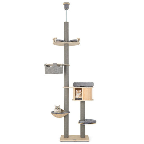 Load image into Gallery viewer, 6-tier Floor-to-Ceiling Cat Tree 100-110 Inches Adjustable Height-Natural
