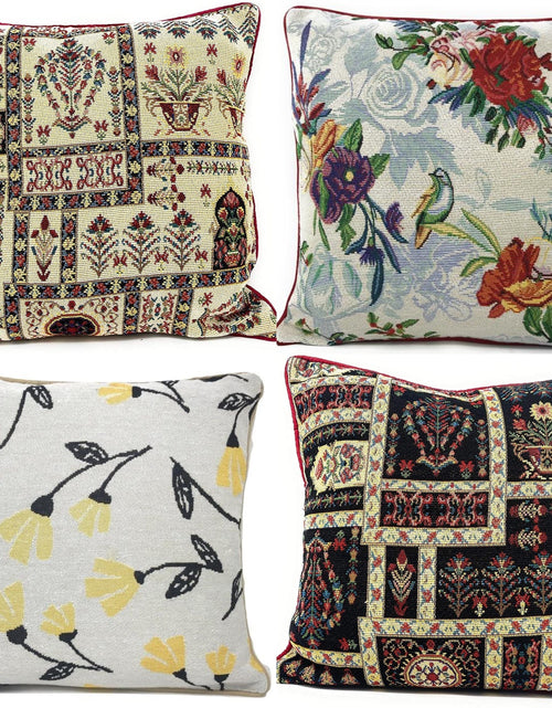 Load image into Gallery viewer, DaDa Bedding Set of 4 Pieces - Floral Garden Botanical Tapestry Throw Pillow Covers Bundle Pack - 16" x 16" by DaDa Bedding Collection
