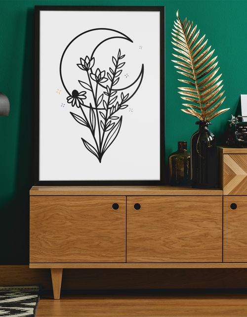 Load image into Gallery viewer, Floral Moon No.3 2022 Boho Hippie Simple Home Wall Decor Print by WinsterCreations™ Official Store
