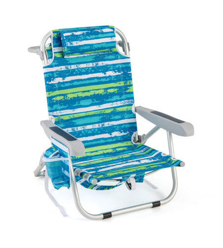 1 Piece Foldable Backpack Beach Chair with Cup Holder and Storage Pockets for Outdoor-Blue and Green