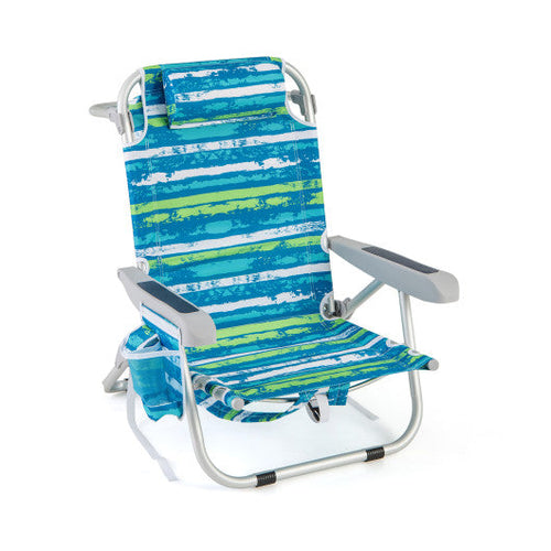 Load image into Gallery viewer, 1 Piece Foldable Backpack Beach Chair with Cup Holder and Storage Pockets for Outdoor-Blue and Green
