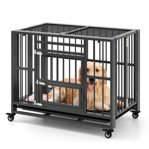 Load image into Gallery viewer, Foldable Heavy-Duty Metal Dog Cage Chew-proof Dog Crate with Lockable Universal Wheels
