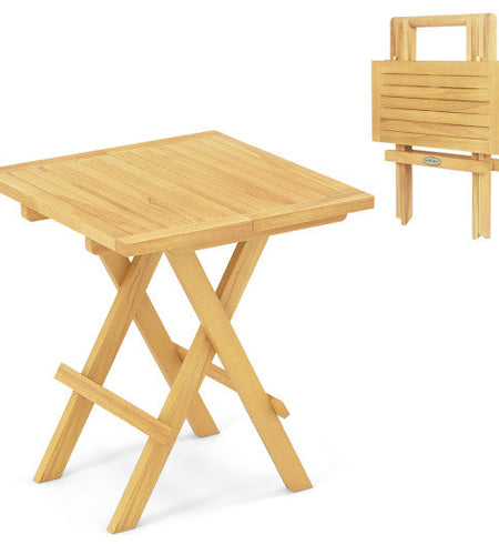 Teak Wood Square Coffee Table with X-shaped Legs and Slatted Tabletop