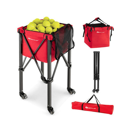 Load image into Gallery viewer, Lightweight Foldable Tennis Ball Teaching Cart with Wheels and Removable Bag-Red
