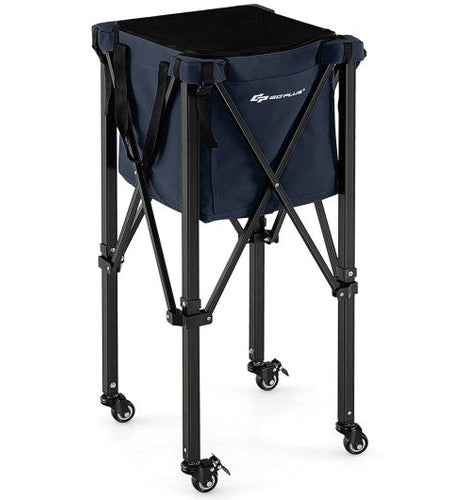 Lightweight Foldable Tennis Ball Teaching Cart with Wheels and Removable Bag-Blue