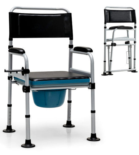 4-in-1 Folding Bedside Commode Chair with Detachable Bucket and Towel Holder
