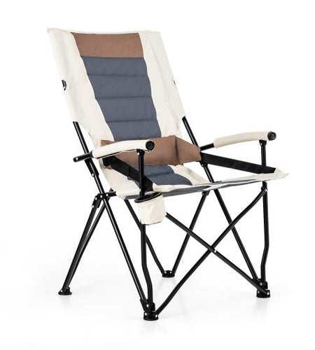 Folding Camping Chair with Cup Holder Armrest and Lumbar Pillow