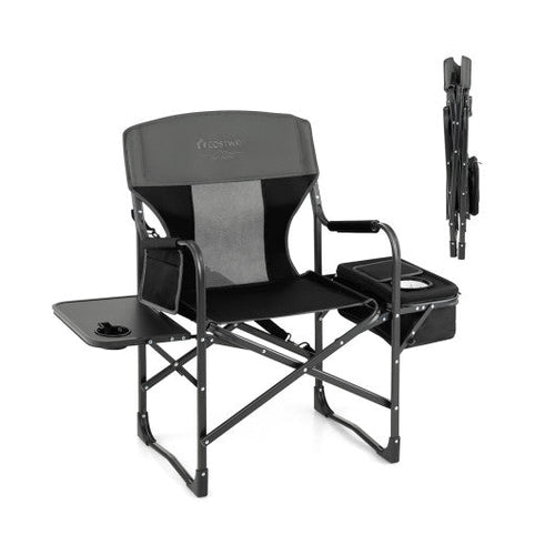 Load image into Gallery viewer, Folding Camping Directors Chair with Cooler Bag and Side Table-Black
