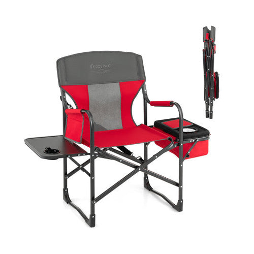 Load image into Gallery viewer, Folding Camping Directors Chair with Cooler Bag and Side Table-Red
