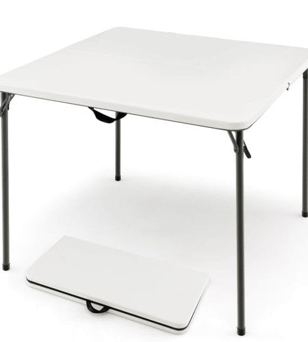 Folding Camping Table with All-Weather HDPE Tabletop and Rustproof Steel Frame-White