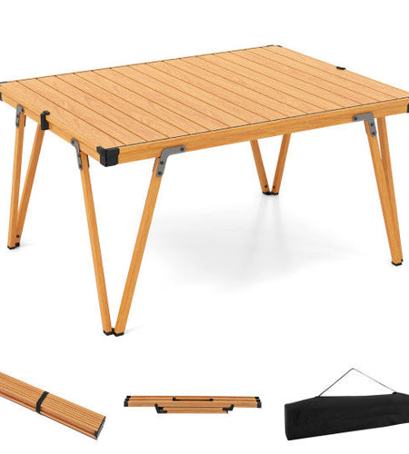 Folding Camping Table Picnic Table with Storage Bag and Waterproof Desktop-Brown