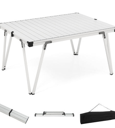 Folding Camping Table Picnic Table with Storage Bag and Waterproof Desktop-Silver