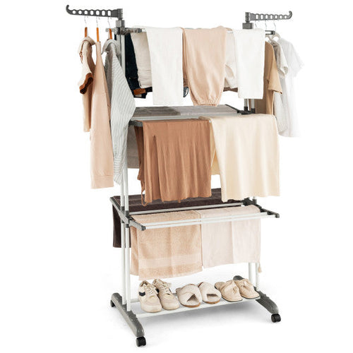 Load image into Gallery viewer, 4-tier Clothes Drying Rack with Rotatable Side Wings and Collapsible Shelves-Gray
