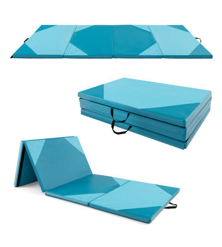 10 Feet x 4 Feet x 2 Inch Folding Exercise Mat with Hook and Loop Fasteners-Blue
