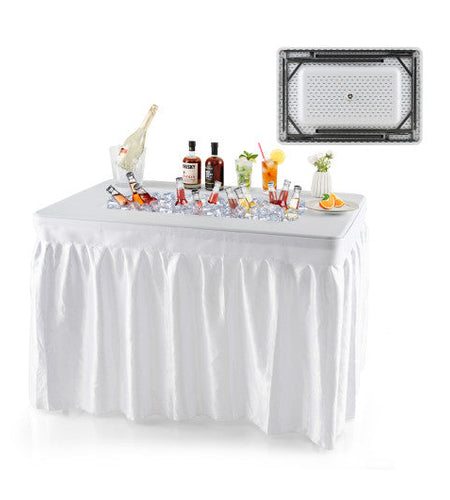 4 Feet Folding Ice Bin Table with Skirt for Camping Picnic Wedding-White