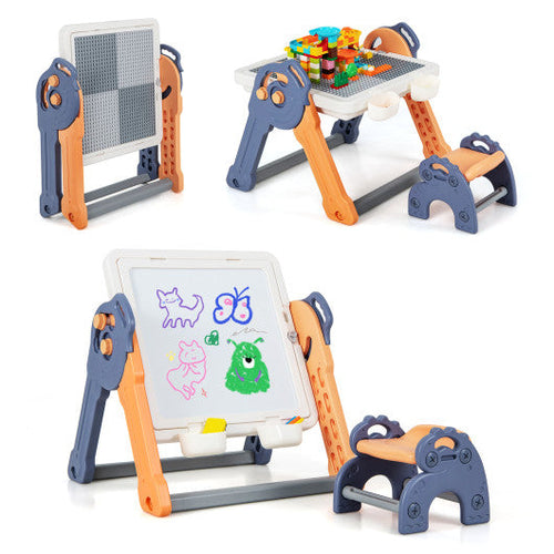Load image into Gallery viewer, 6-In-1 Folding Kids Art Easel with Reversible Building Block Tabletop
