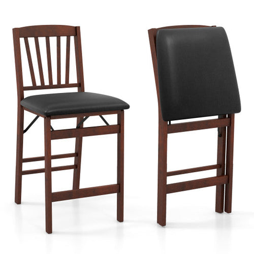 Load image into Gallery viewer, Set of 2 Counter Height Chairs Folding Kitchen Island Stool with Padded Seat-Brown

