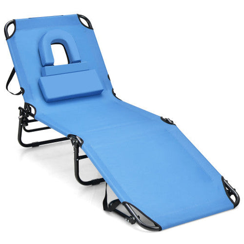 Load image into Gallery viewer, Beach Chaise Lounge Chair with Face Hole and Removable Pillow-Blue
