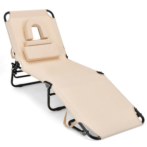 Load image into Gallery viewer, Beach Chaise Lounge Chair with Face Hole and Removable Pillow-Beige
