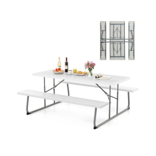 Load image into Gallery viewer, Folding Picnic Table Set with Metal Frame and All-Weather HDPE Tabletop  Umbrella Hole-White
