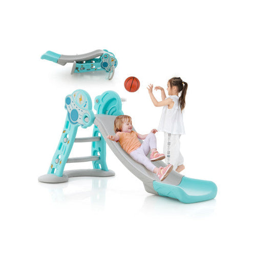 Load image into Gallery viewer, 3-in-1 Folding Slide Playset with Basketball Hoop and Small Basketball-Blue
