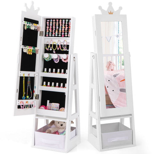 Load image into Gallery viewer, Free-Standing Full Length Kids Jewelry Armoire Cabinet with Storage Capacity-White
