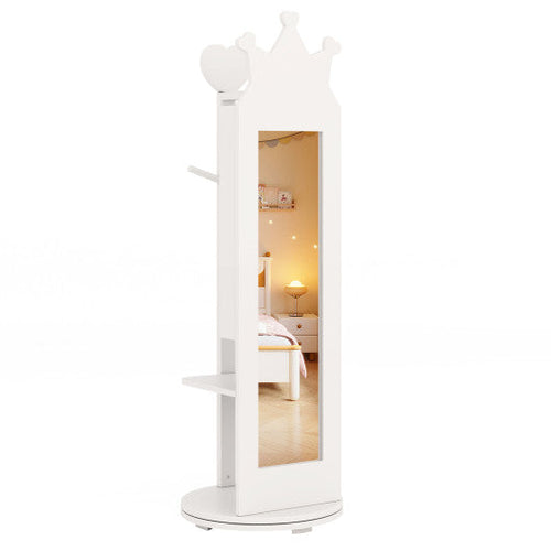 Load image into Gallery viewer, Free-Standing Full Length Mirror Kids Jewelry Armoire Cabinet-White
