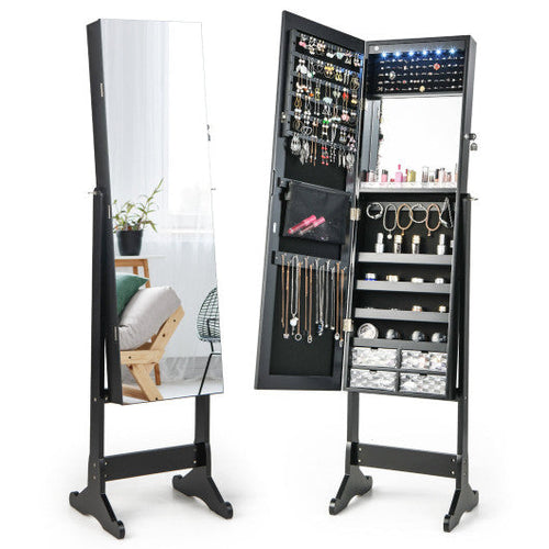 Load image into Gallery viewer, Free Standing Full Length Jewelry Armoire with Lights-Black
