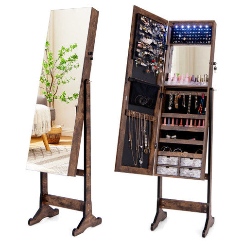 Load image into Gallery viewer, Free Standing Full Length Jewelry Armoire with Lights-Rustic Brown

